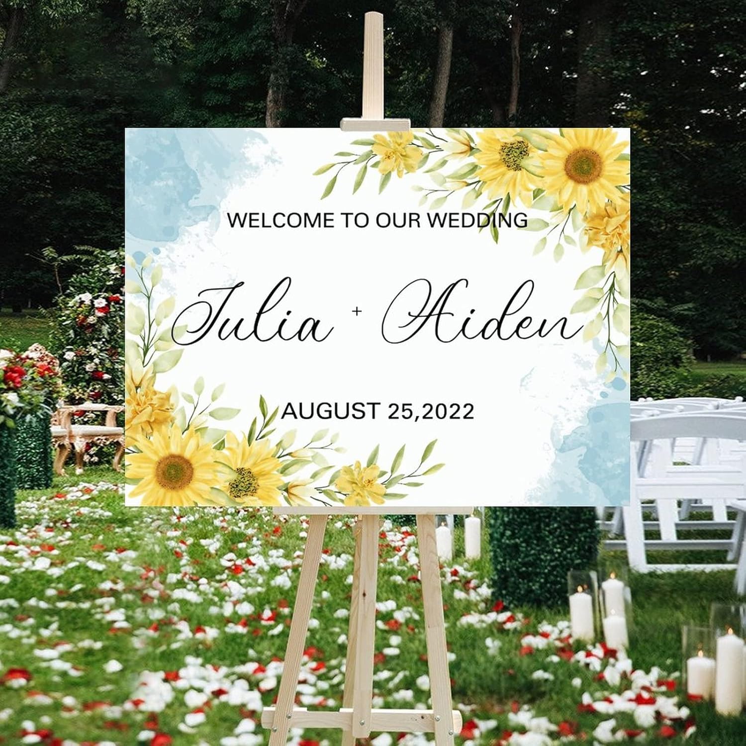 Personalized Blue Sunflowers Wedding Welcome Sign