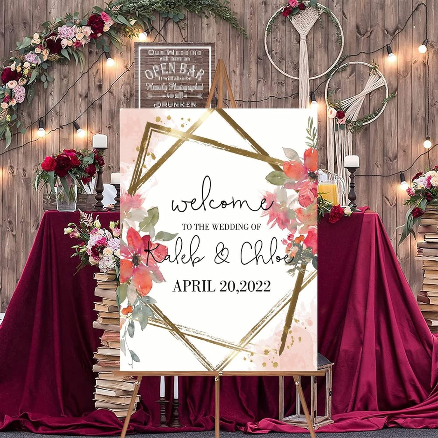 Alioyoit Personalized Wood Wedding Welcome Sign 12x16 Inch