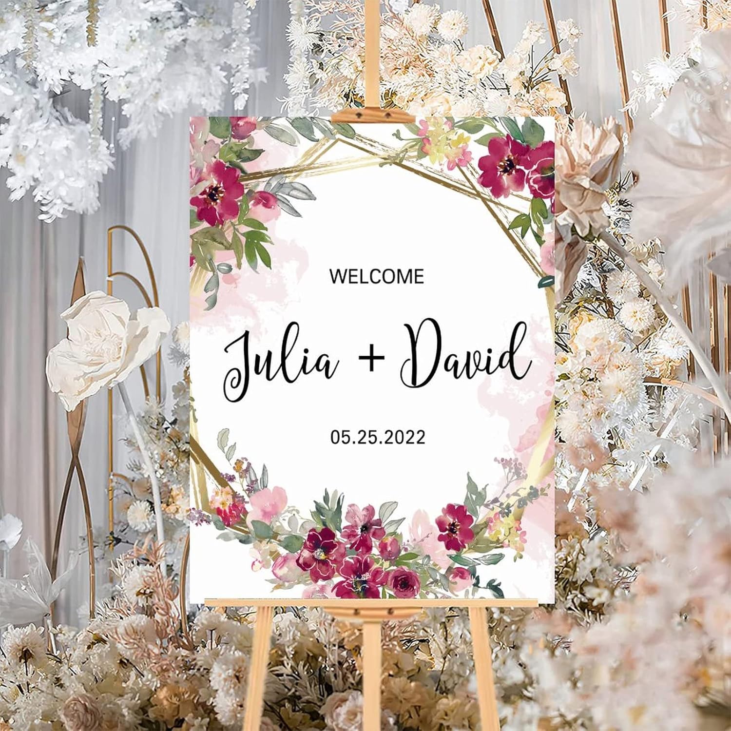 Alioyoit Pink Floral Welcome Sign 12x16 Inch Wood Wedding Sign