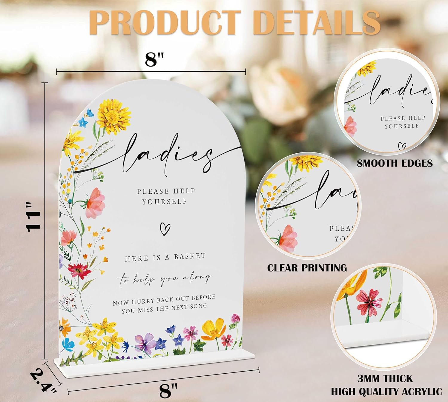 2 Pcs Floral Wedding Bathroom Signs with Holder