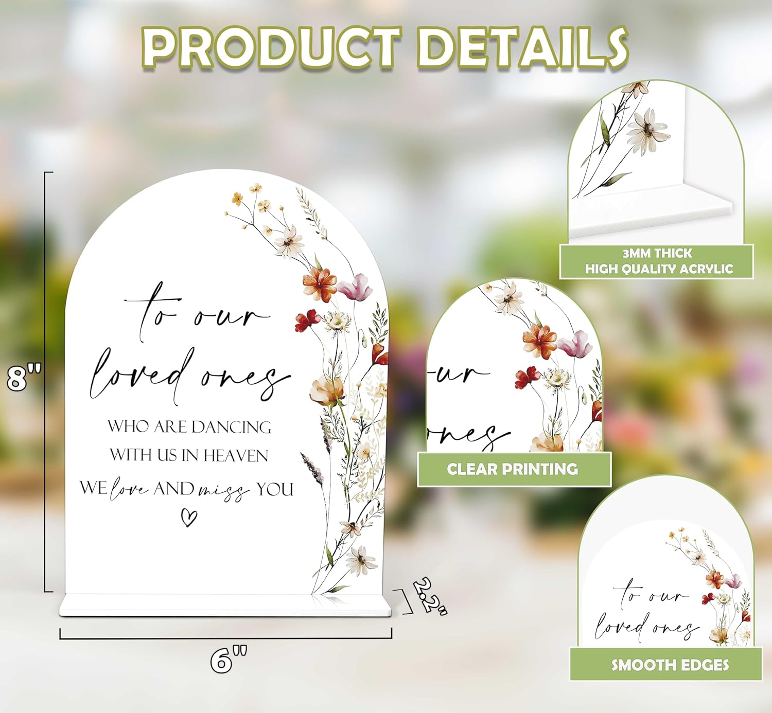 Boho Floral Wedding Memorial Sign with Holder