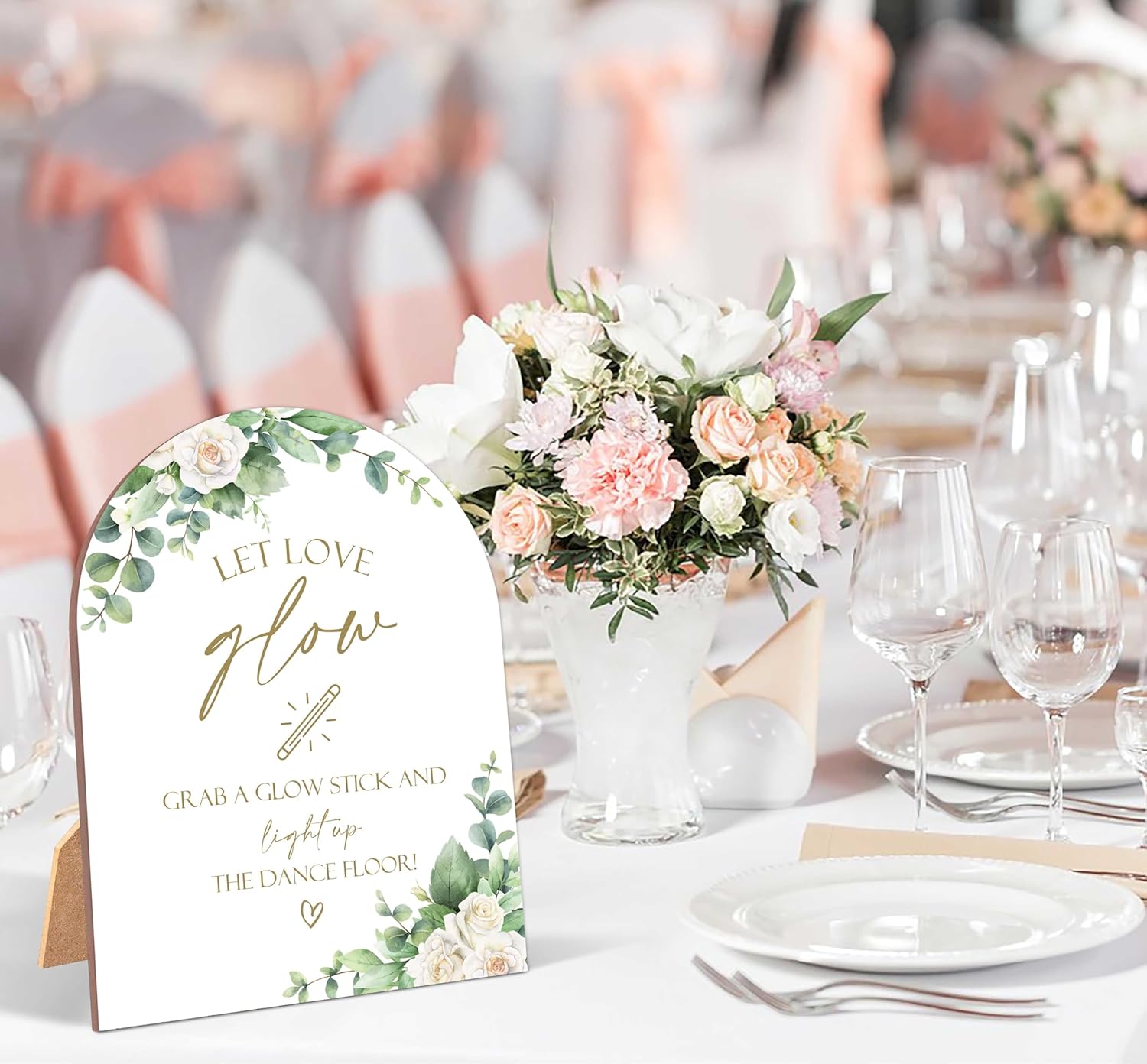 White Rose Let Love Glow Wedding Sign with Stand