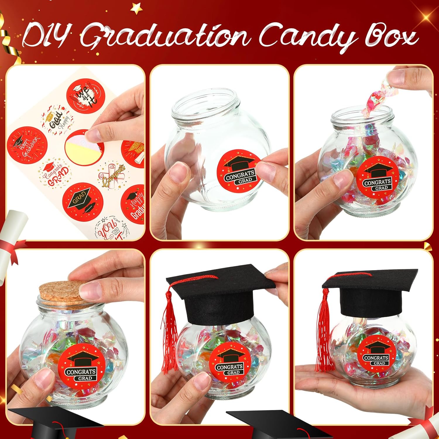 20 Sets Glass Graduation Cap Candy Jars for Class of 2025
