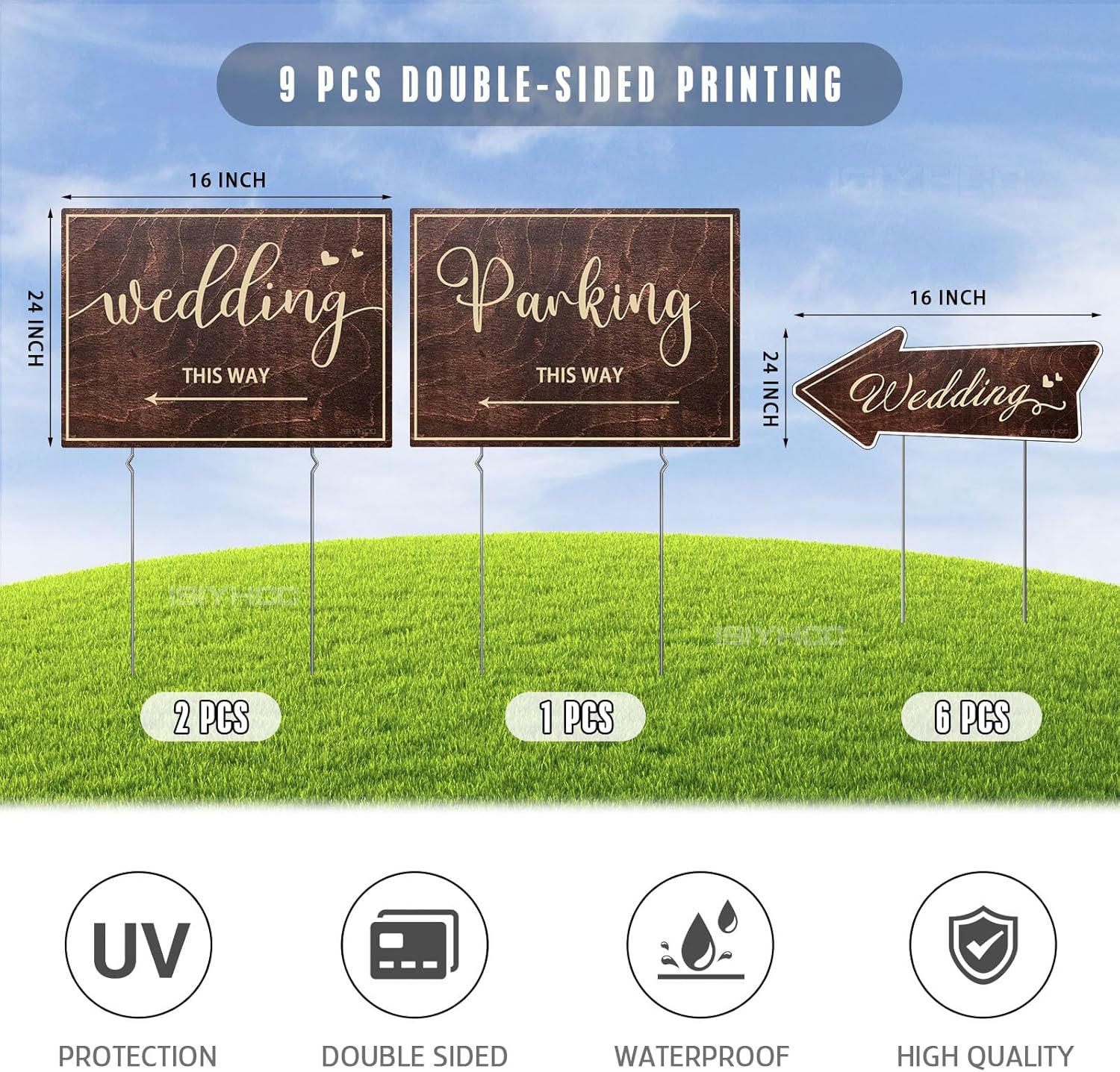 9-Piece Wedding This Way Sign Kit with Stakes
