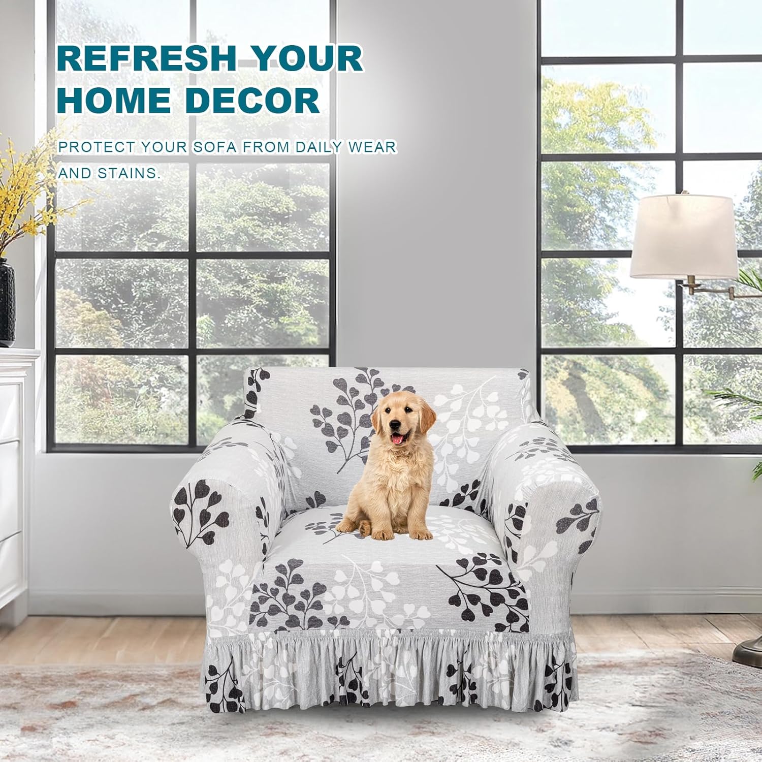 KRFOONN Stretchable Armchair Cover with Skirt