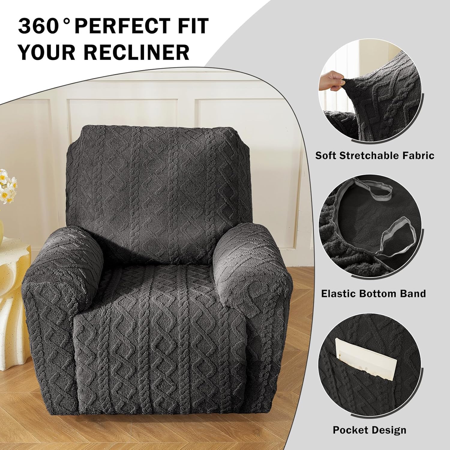 vctops 4 Piece Geometric Plush Recliner Slipcover