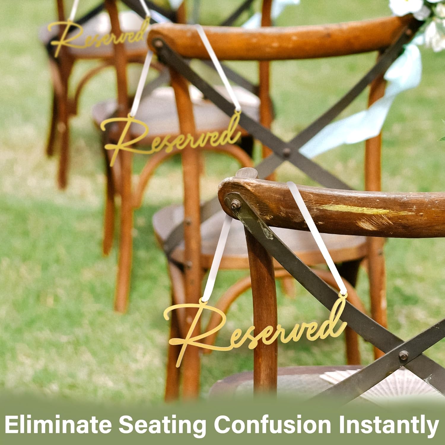 Gold Reserved Seating Signs - 6Pcs for Wedding Chairs and Pews