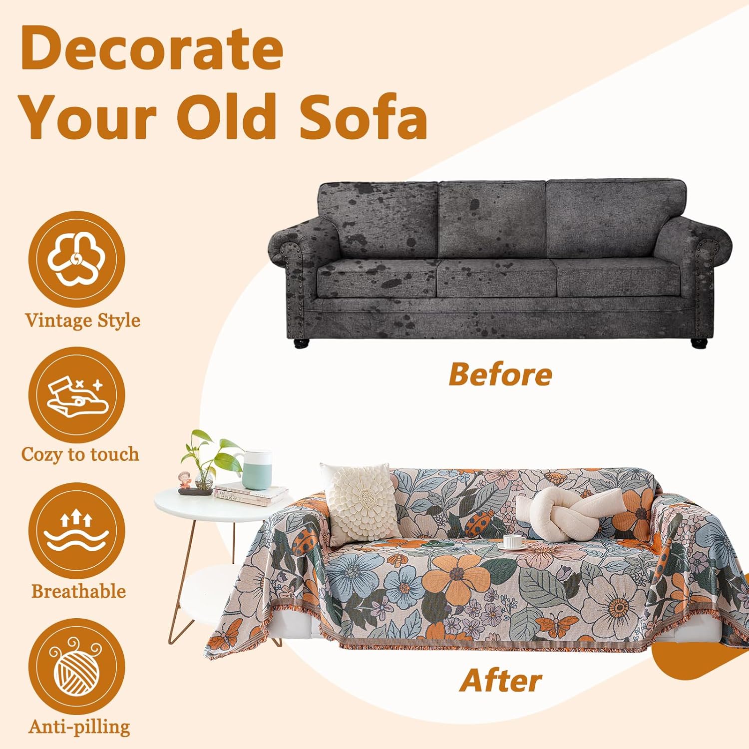 DREAMINGO Vintage Floral Jacquard Sofa Slipcover