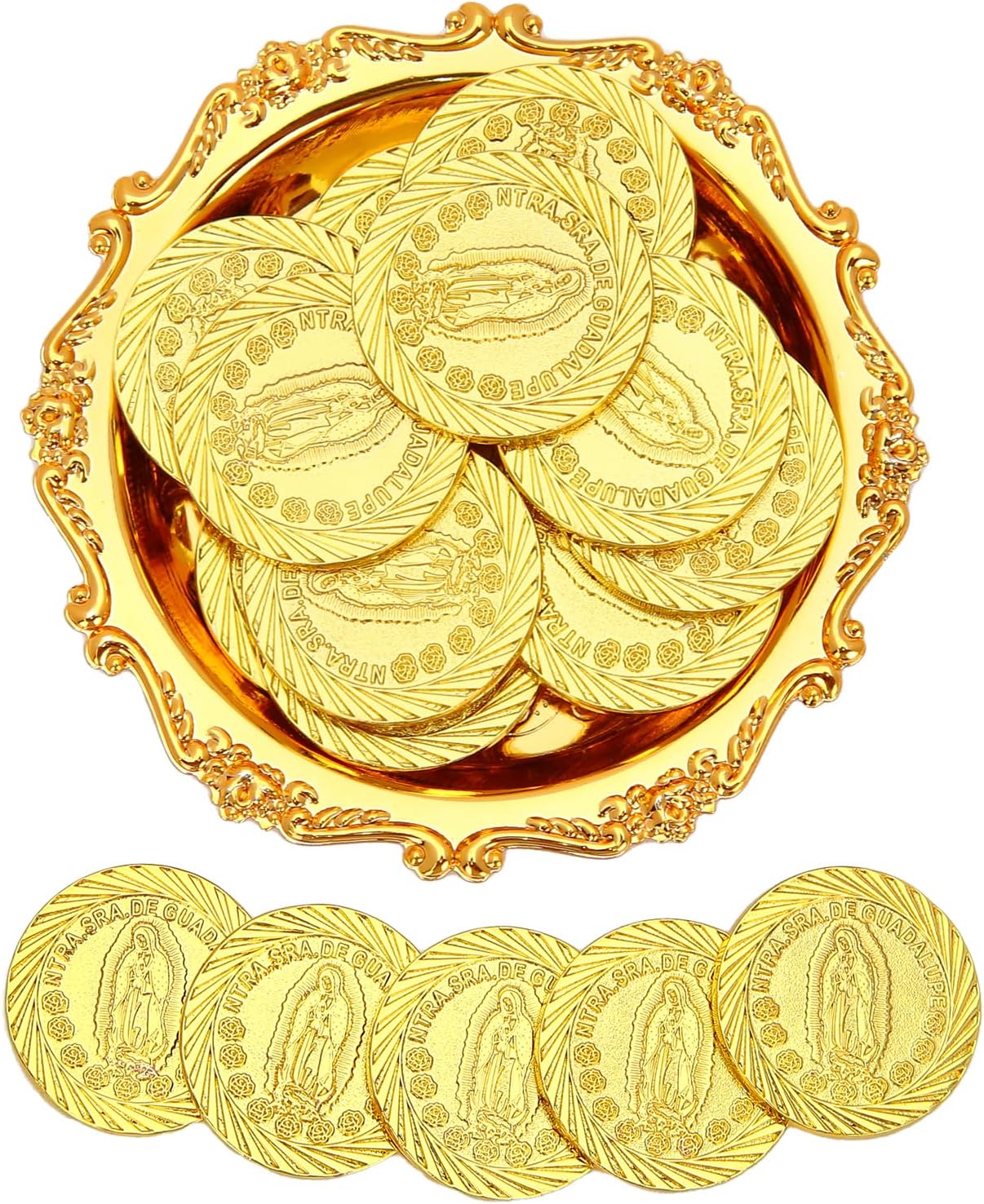 Catholic Wedding Arras Set with Gold Coins and Decorative Tray