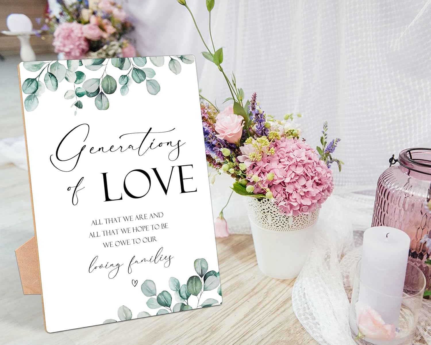 Generations Of Love Sign Wooden Wedding Decor with Stand