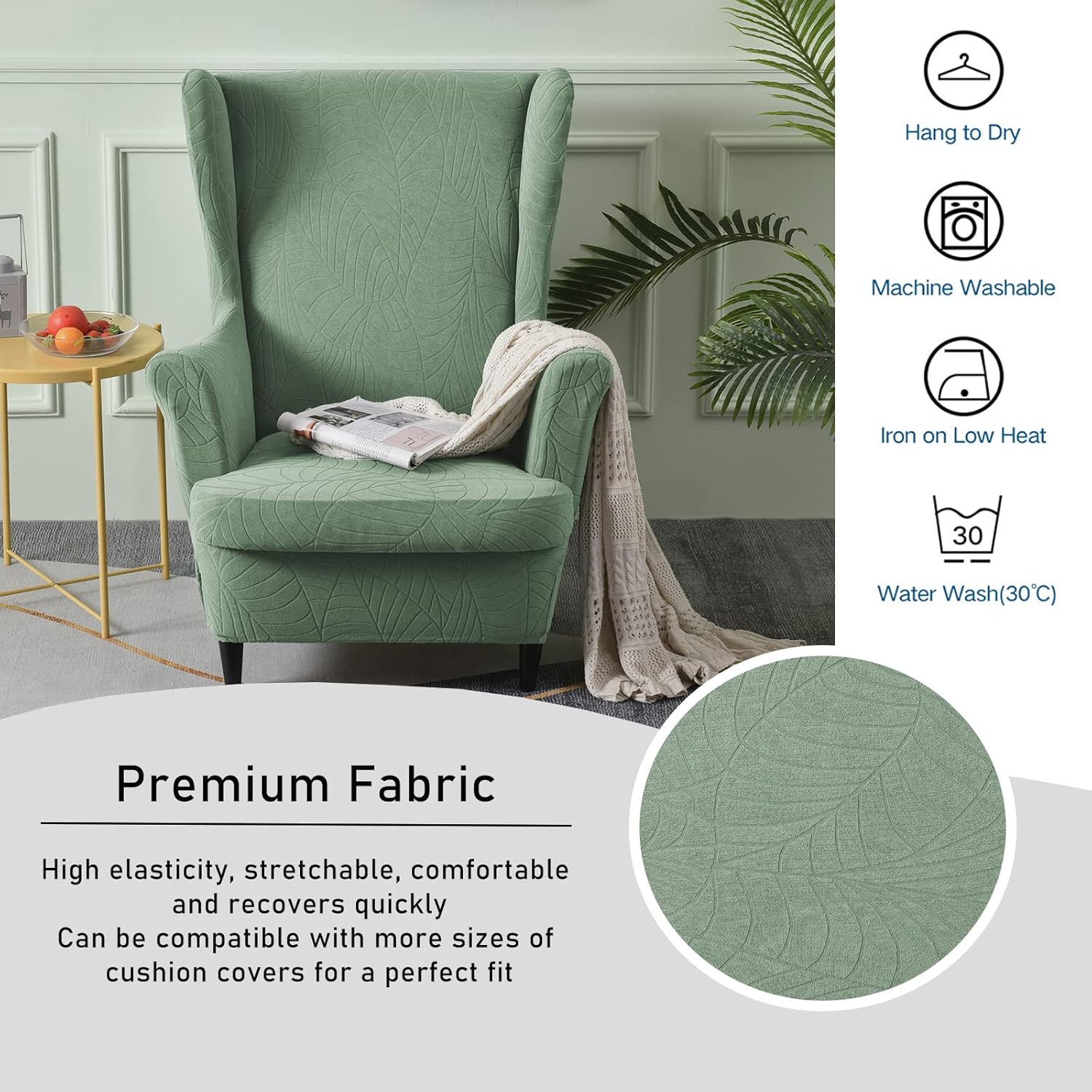 CRFATOP 2 Piece Stretch Wingback Chair Slipcovers Green