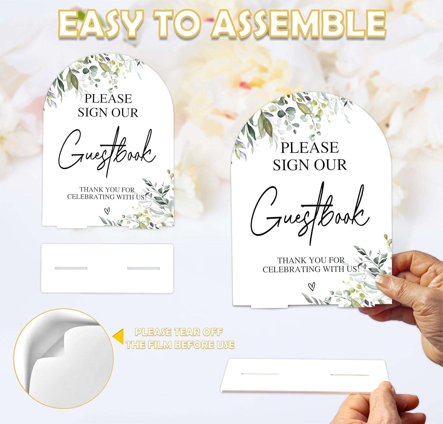 Greenery Guestbook Sign 6x8 Inch White Arch Acrylic Wedding Sign with Holder