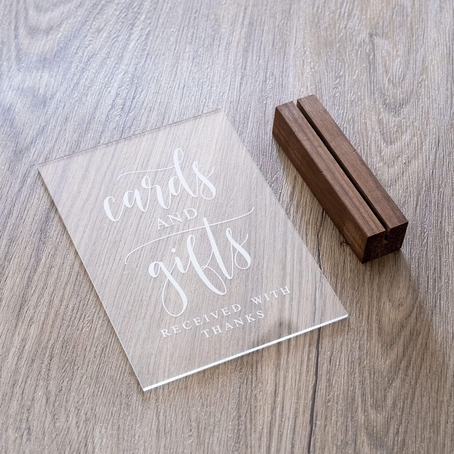 Clear Acrylic Gifts Cards Sign with Wood Stand