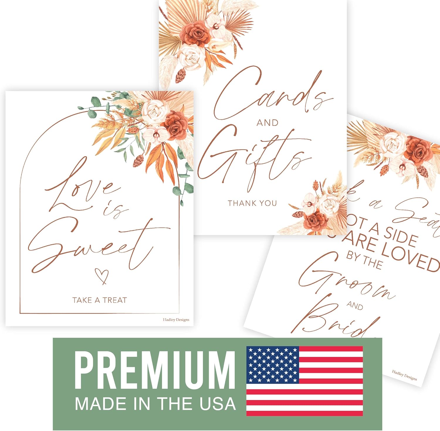 Hadley Designs Boho Wedding Signs Set 9 Pieces with 24 Thank You Cards