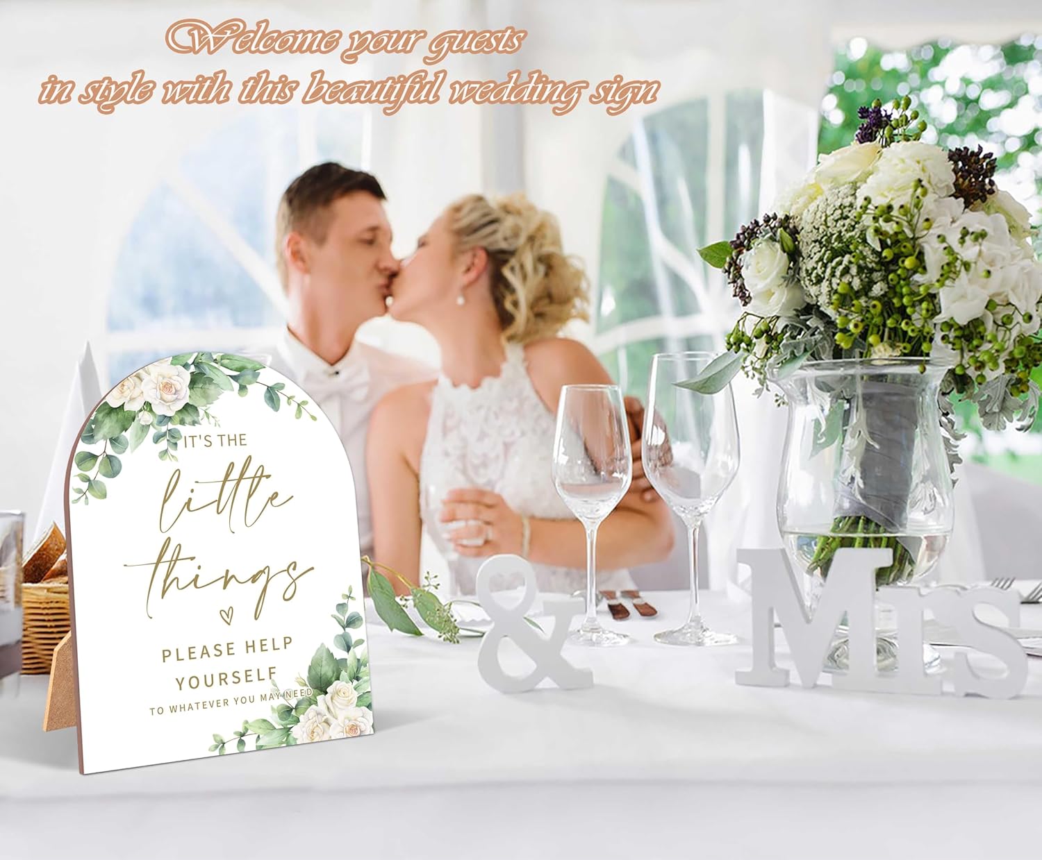 White Rose Wedding Reception Sign with Stand