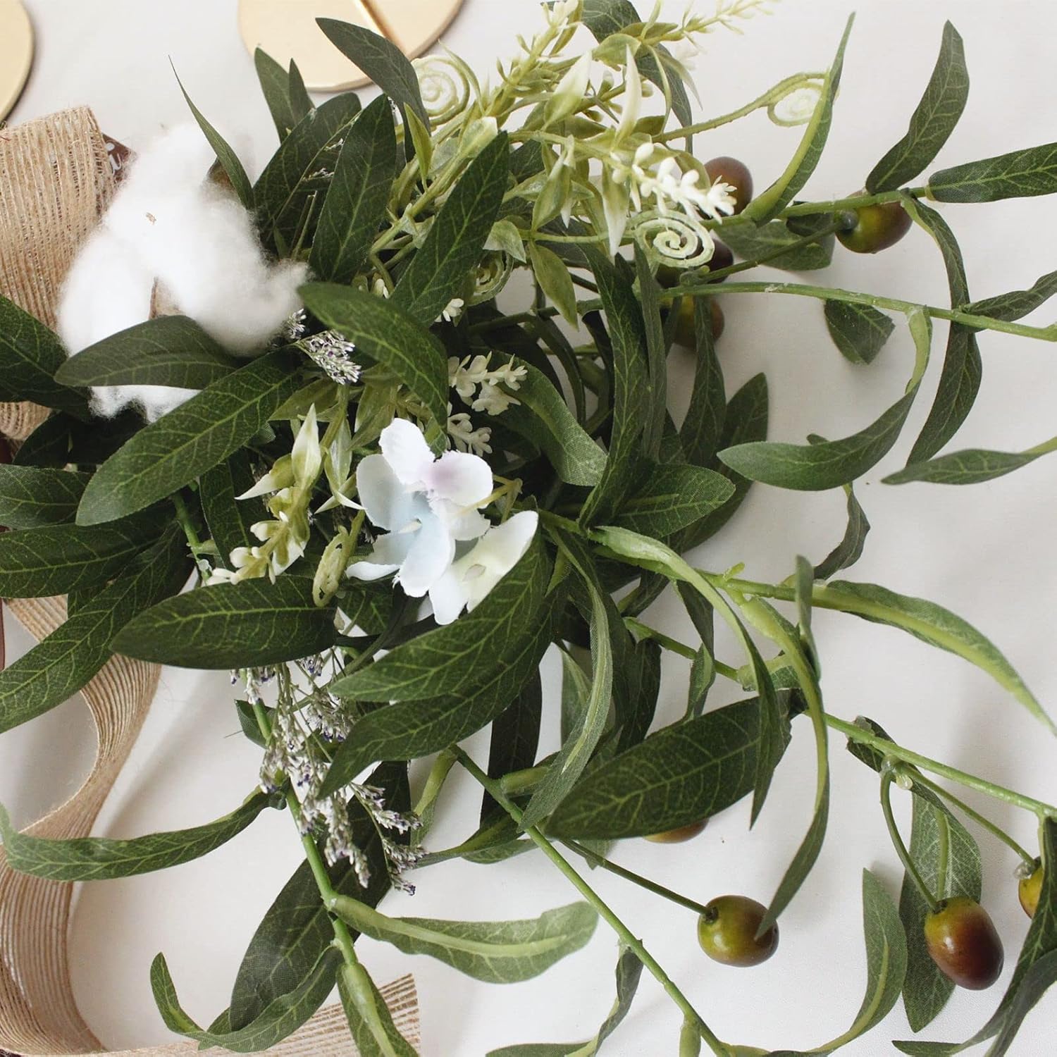 30 Inch Artificial Olive Leaf Wall Decor with Bow