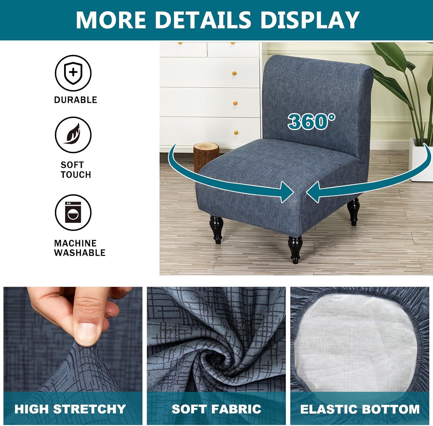KRFOONN Armless Chair Slipcover with Elastic Bottom