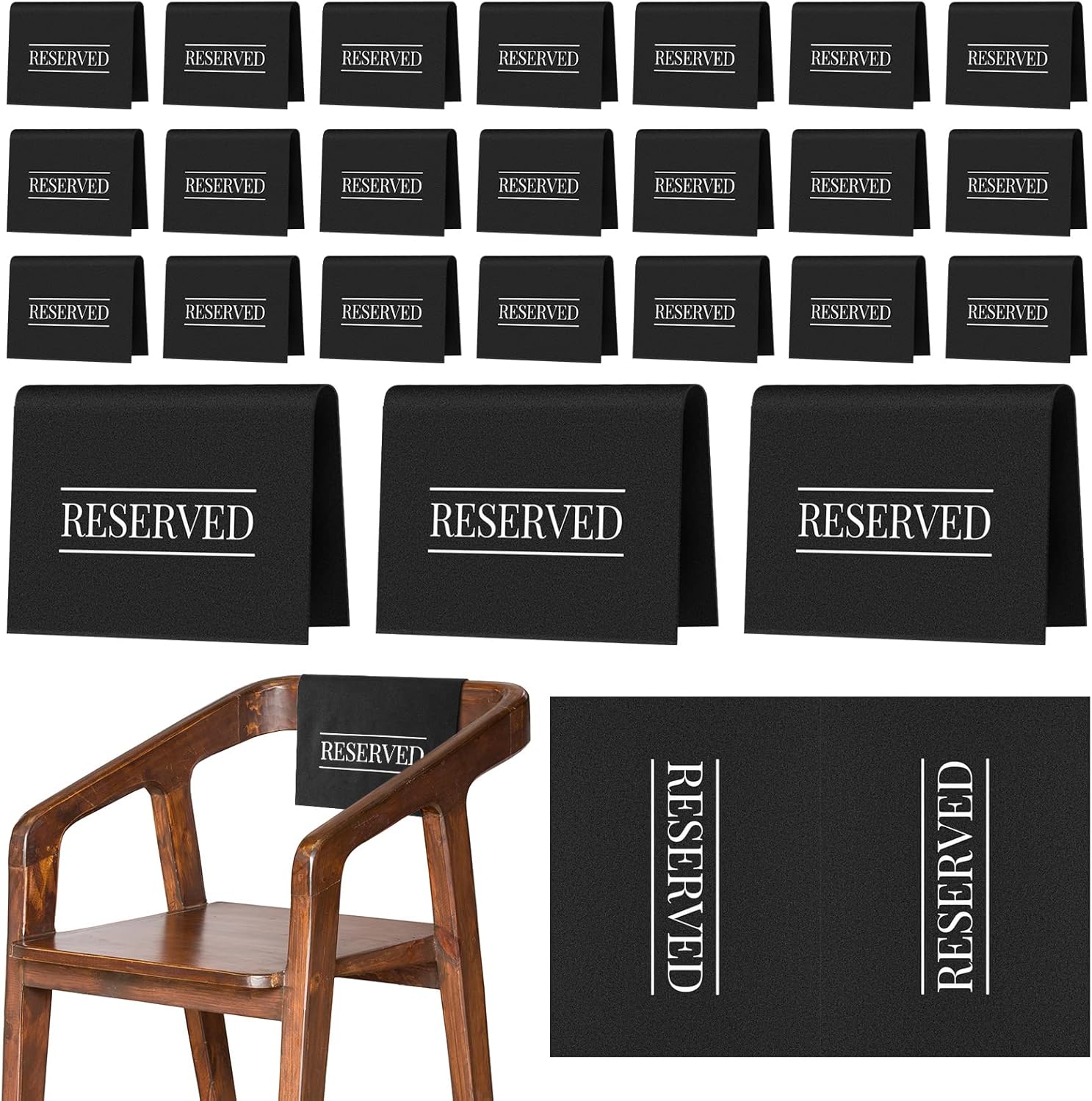 Buryeah 24 Piece Reserved Chair Signs Set Black White