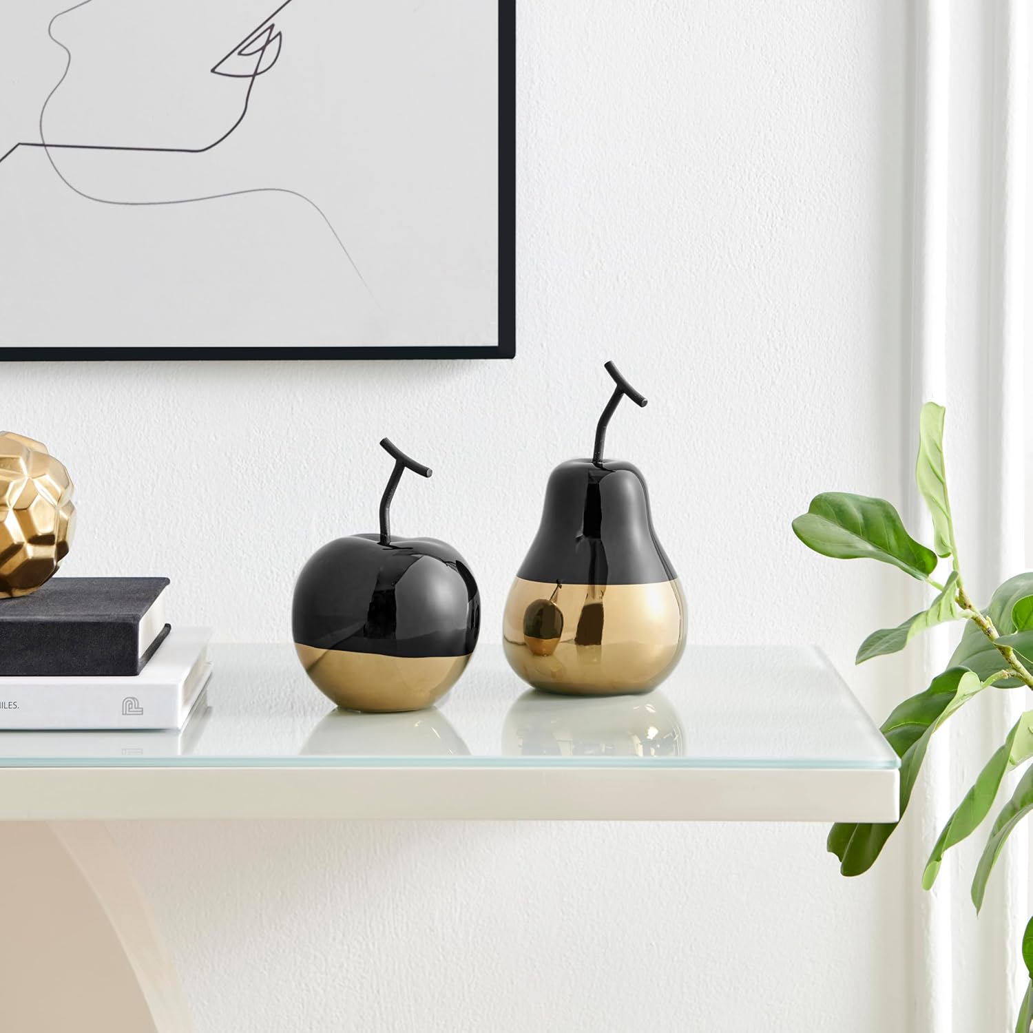 Danya B Vost Dipped Fruit Sculpture Set of 2 - BlackGold
