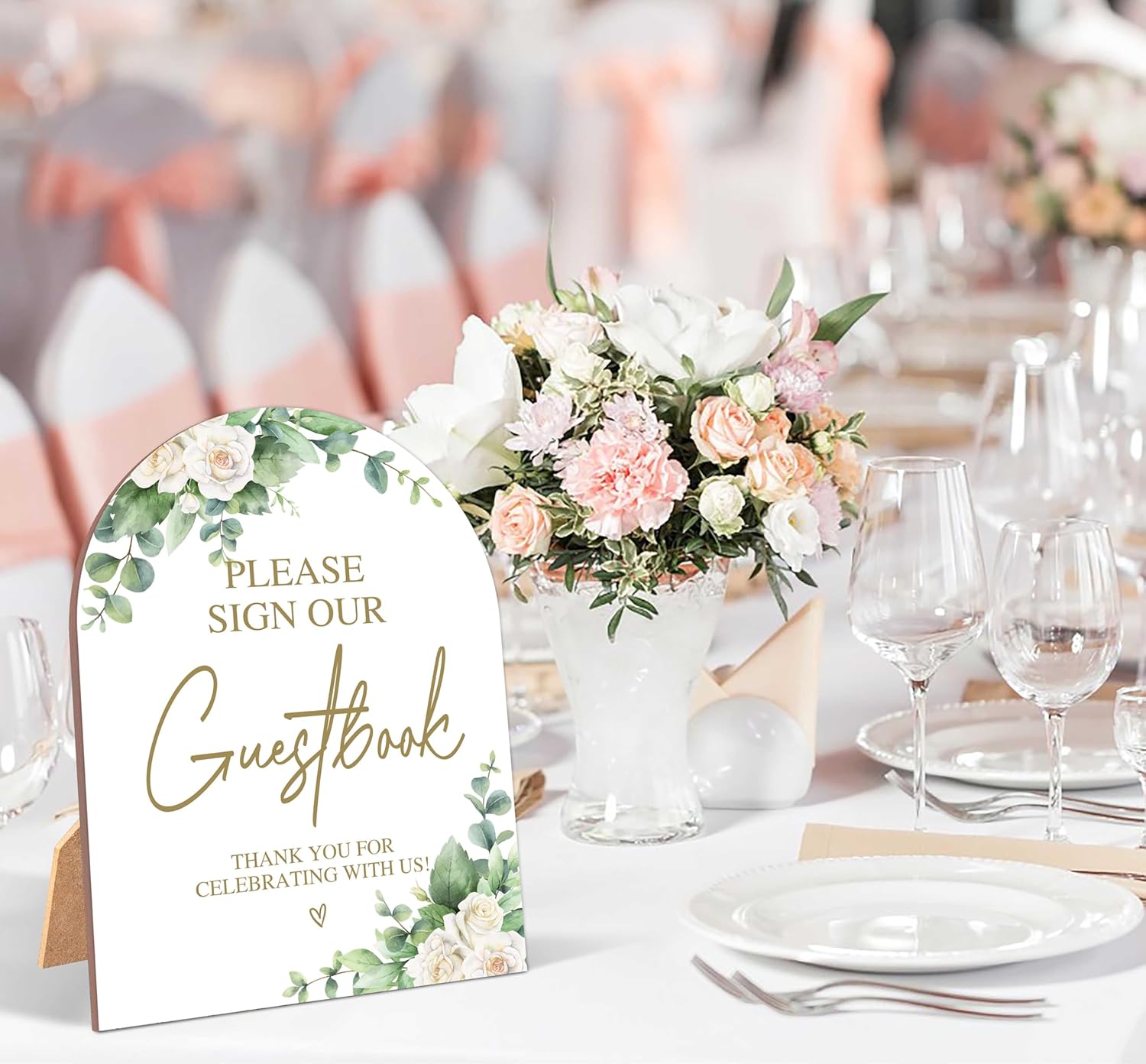 White Rose Wedding Guestbook Sign with Stand