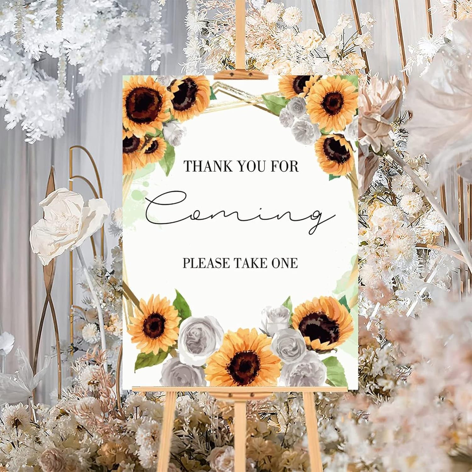 Alioyoit 12x16 Inch Personalized Wood Wedding Sign with Sunflowers