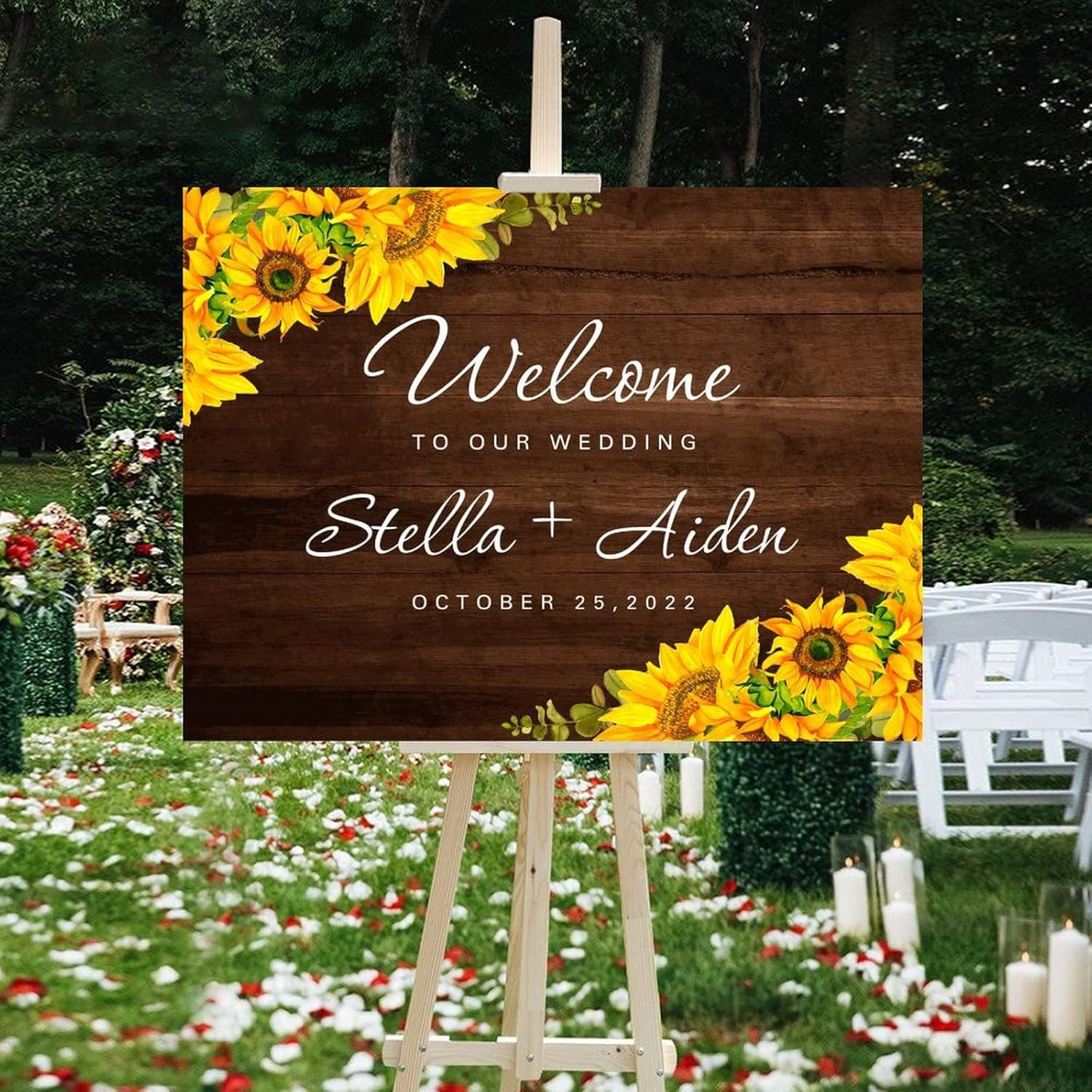 Custom Wedding Welcome Sign with Sunflowers Design