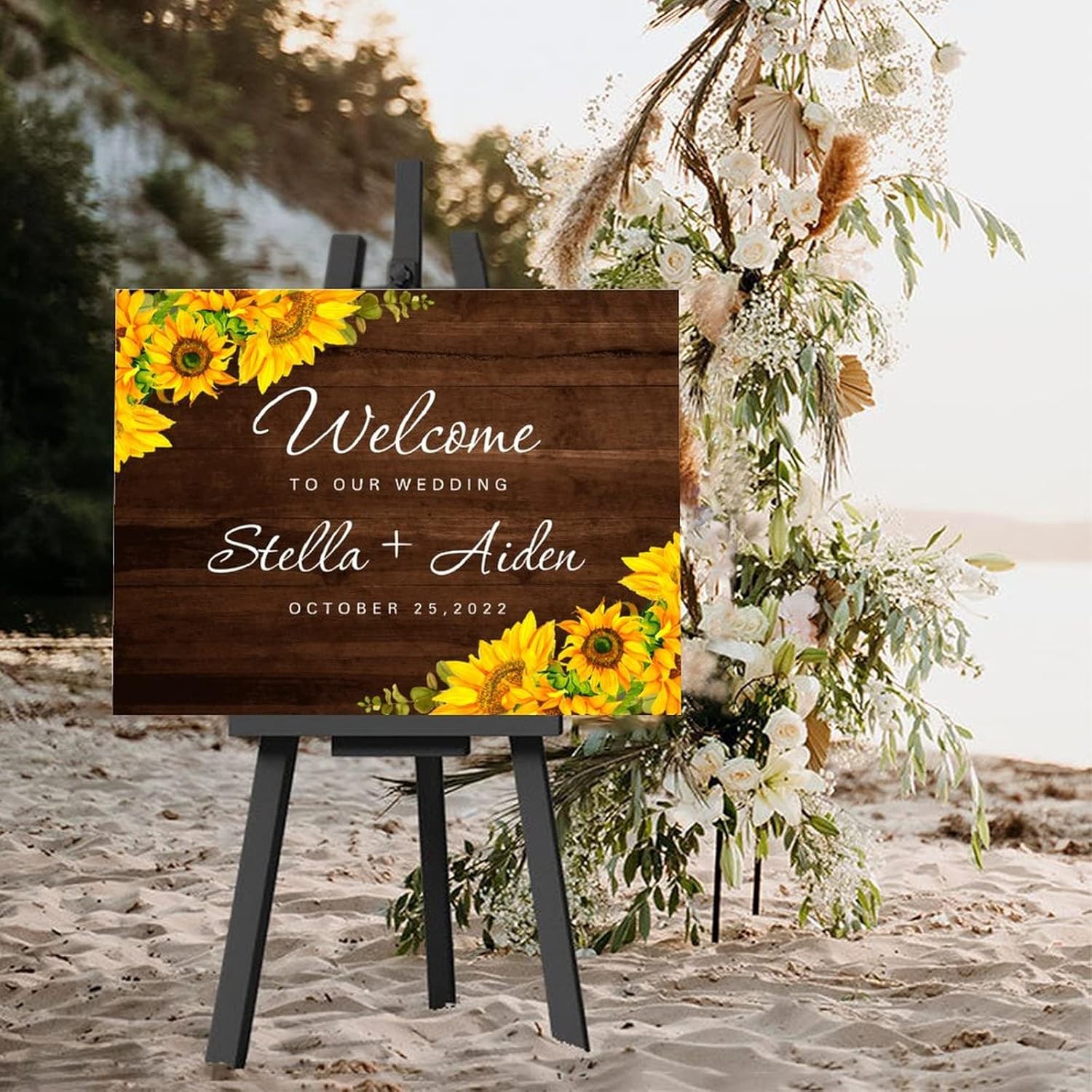 Custom Wedding Welcome Sign with Sunflowers Design