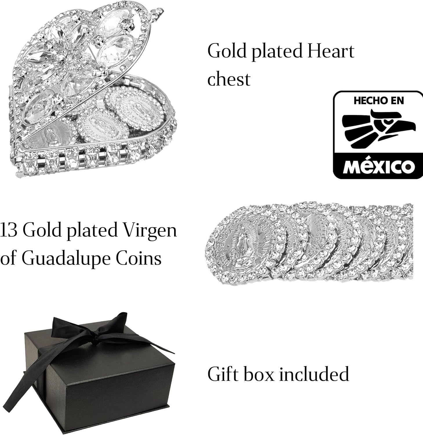 Catholic Wedding Arras Set with 13 Coins and Virgen de Guadalupe Image