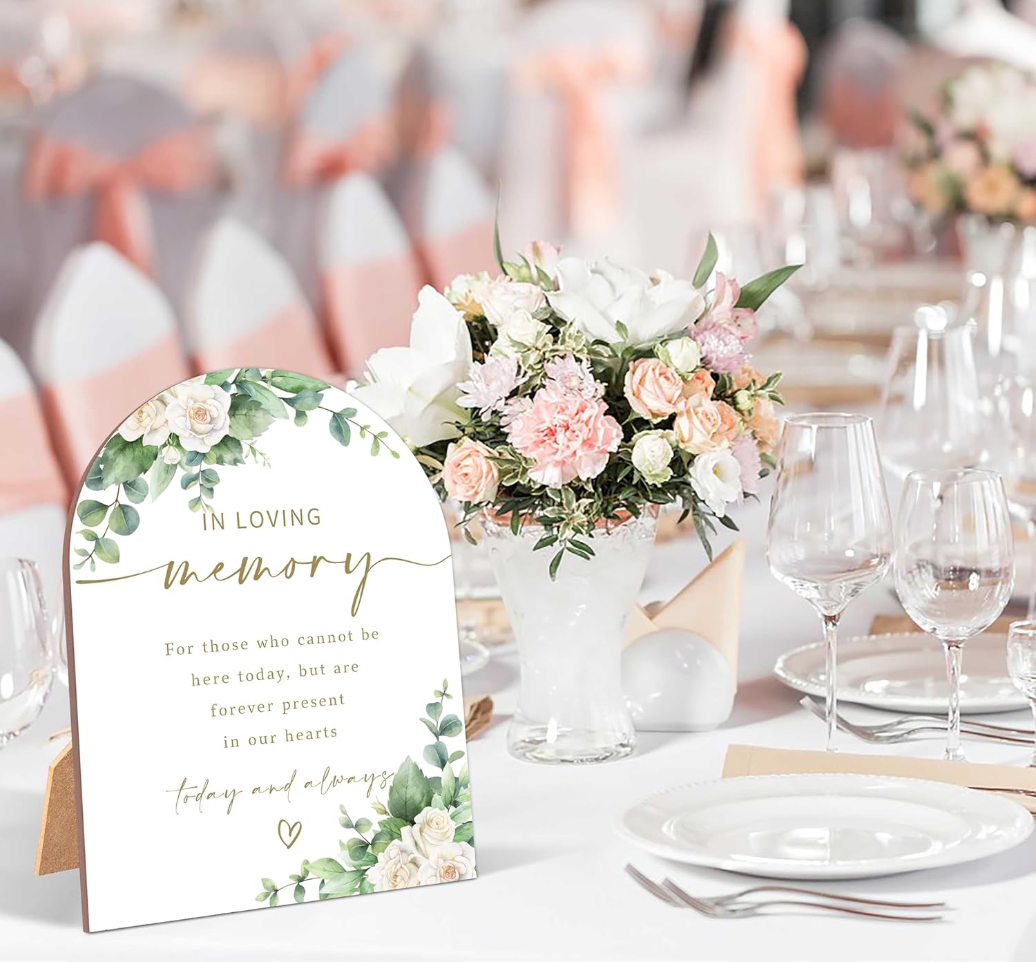 White Rose Wedding Memory Sign with Stand