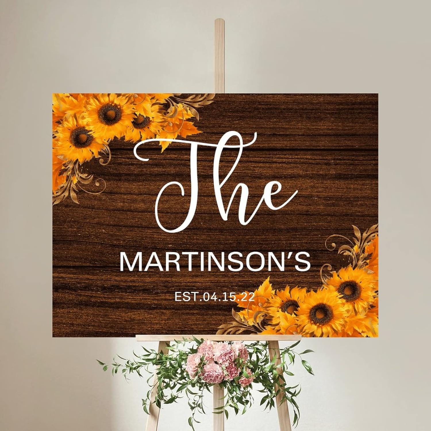 Personalized Wedding Welcome Sign with Sunflowers