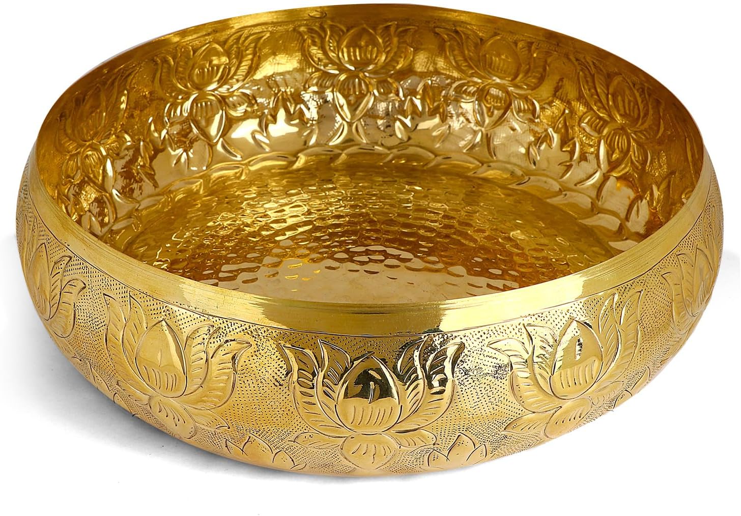 SATVIK Decorative 95 Inch Brass Urli with Floral Pattern