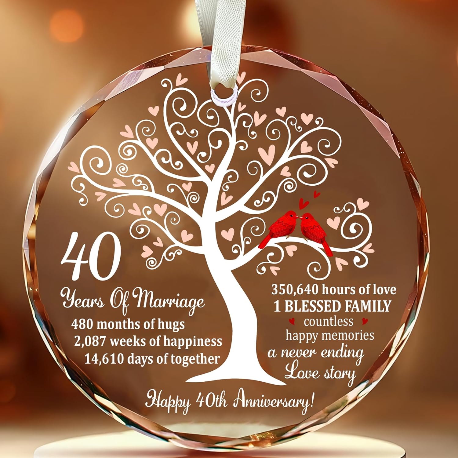 40th Wedding Anniversary Ruby Glass Ornament for Couple