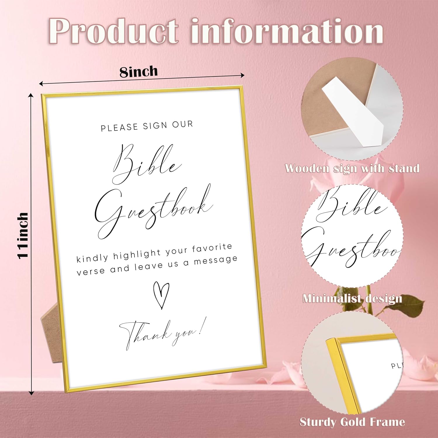 Gold Frame Guestbook Sign with Stand for Wedding Reception