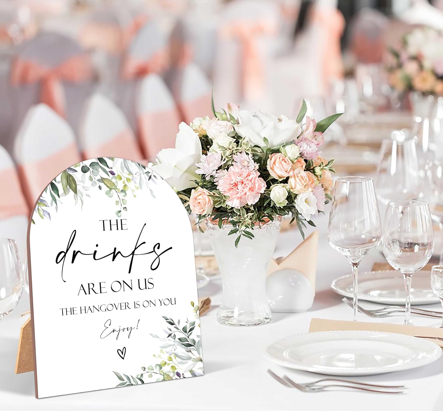 Greenery Drinks Are On Us Sign Wedding Decor