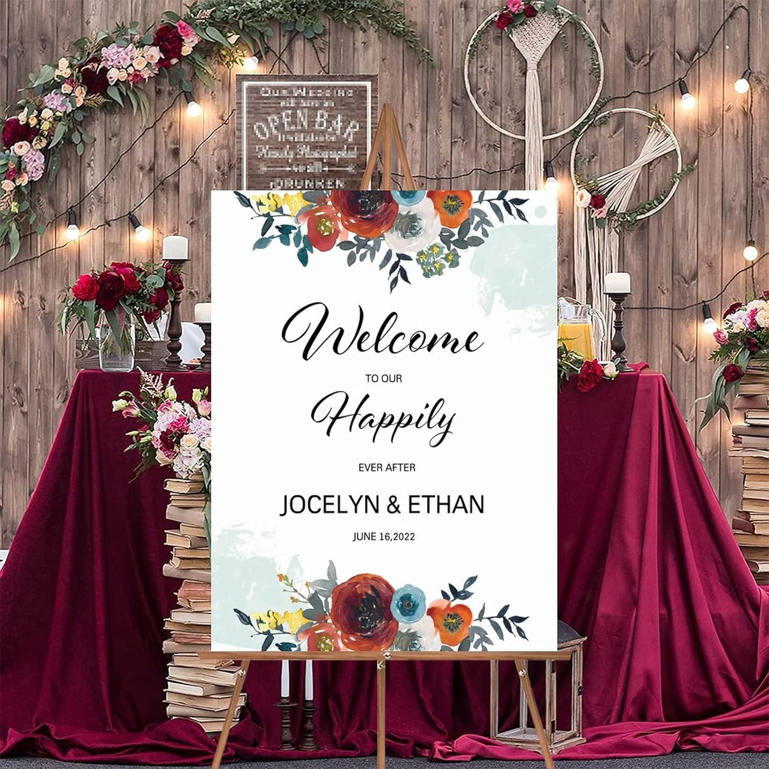 Alioyoit 12x16 Inch Red Floral Wedding Welcome Sign