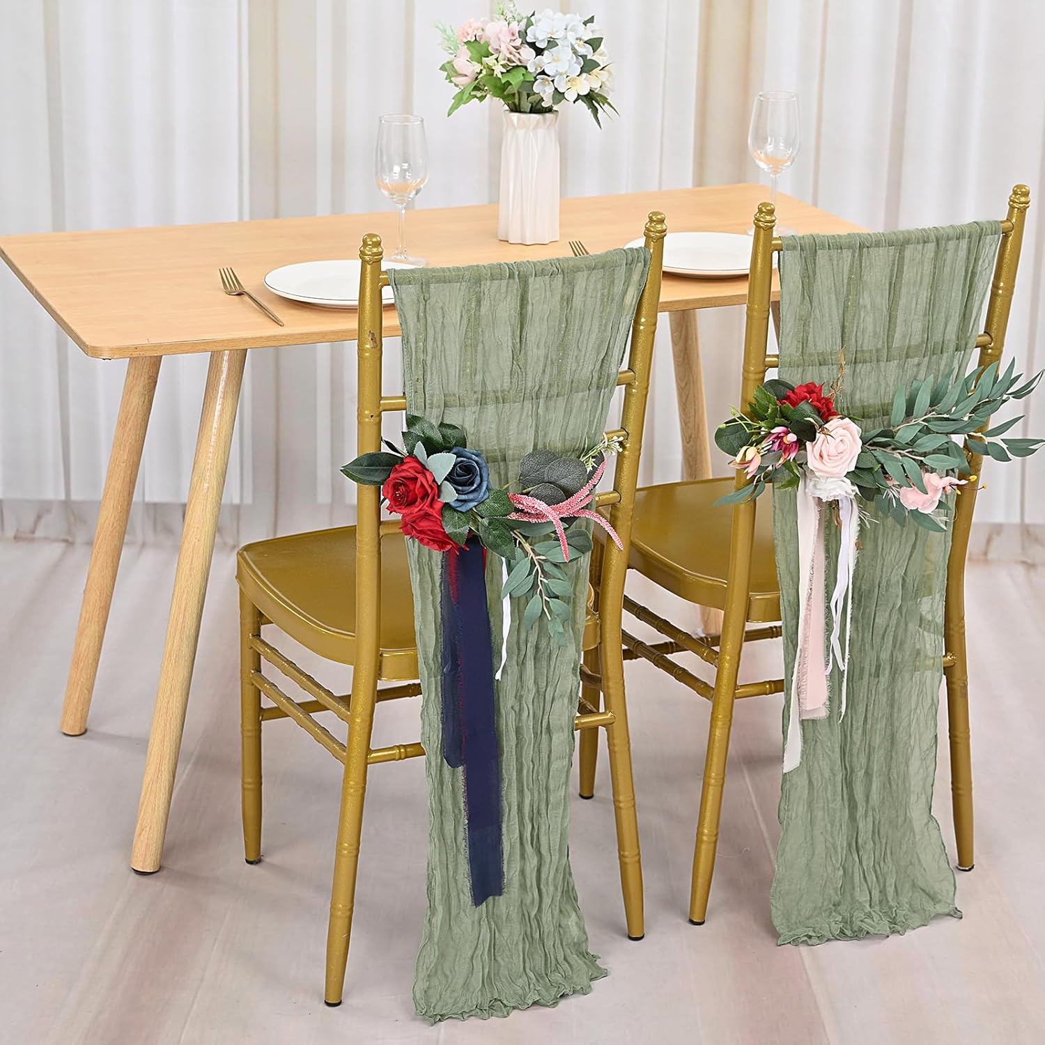 Showgeous Cheesecloth Chair Sashes 20PCS Sage Green 16x70 Inch