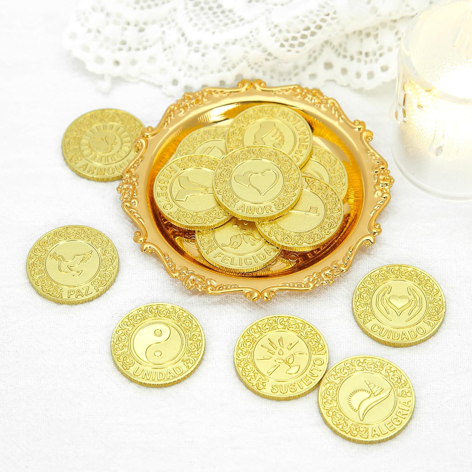 TINGKU Gold Spanish Wedding Coins Set with Tray