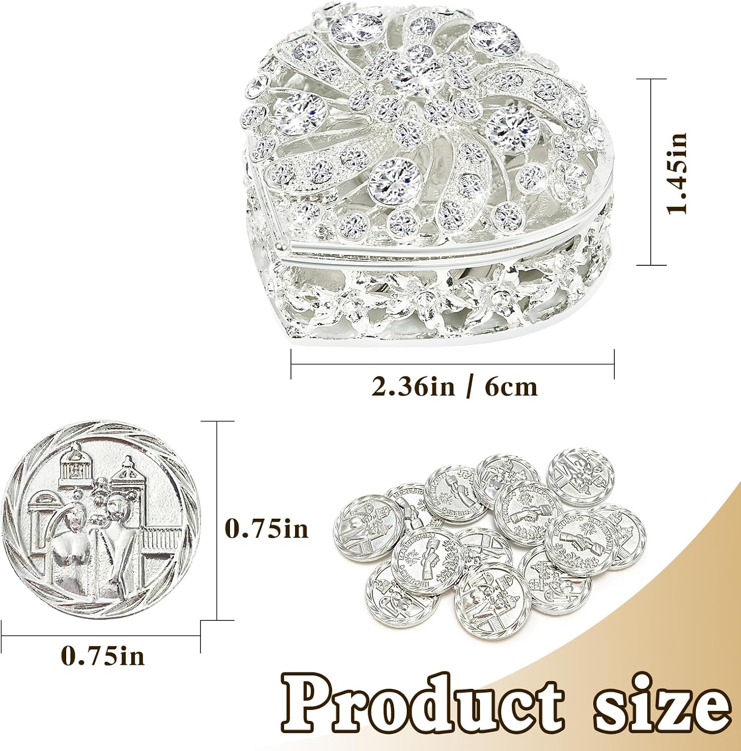 Catholic Wedding Arras Coins Set with Rhinestone Box