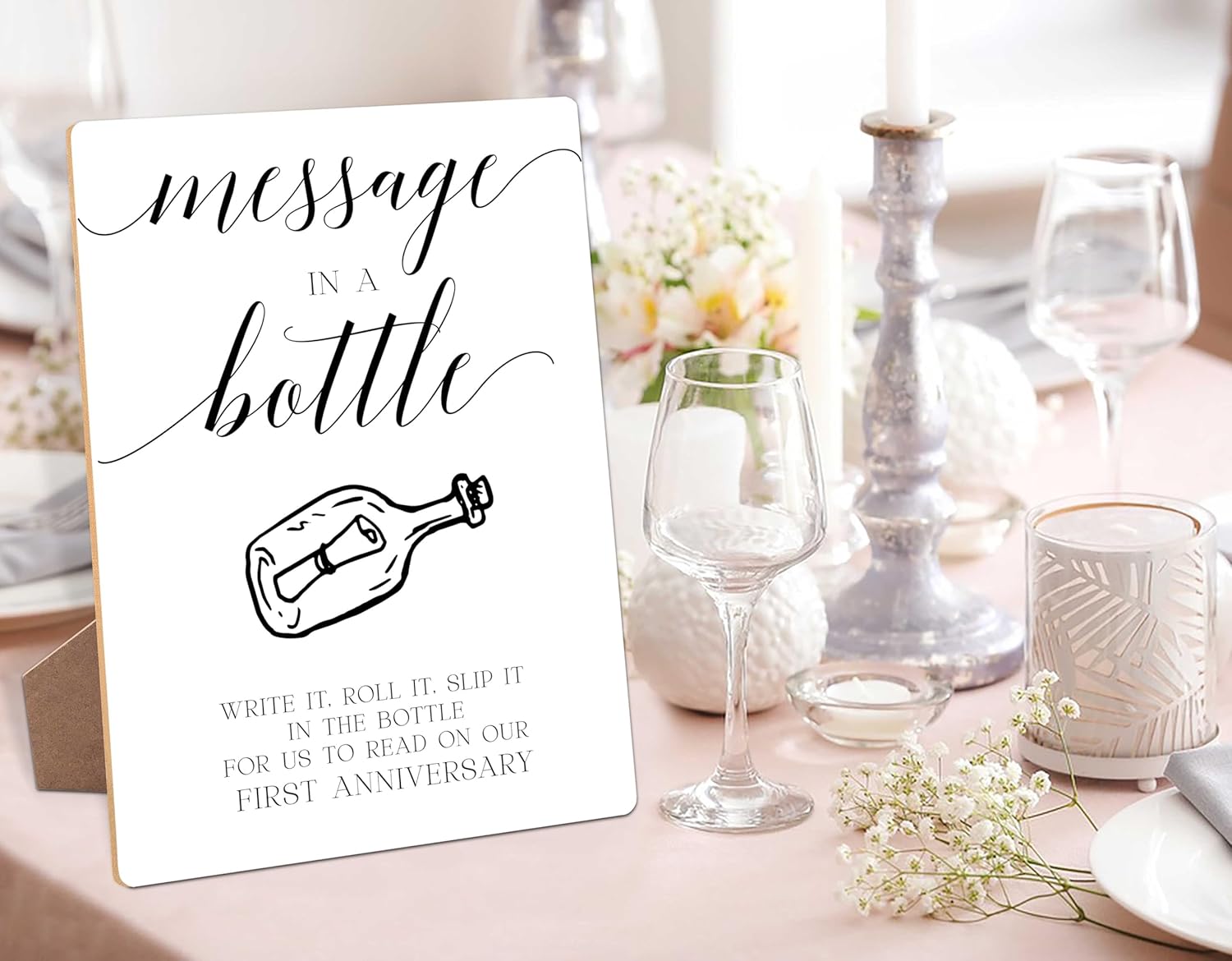 Wedding Message in a Bottle Guest Book Sign with Stand - 8x11 Inch