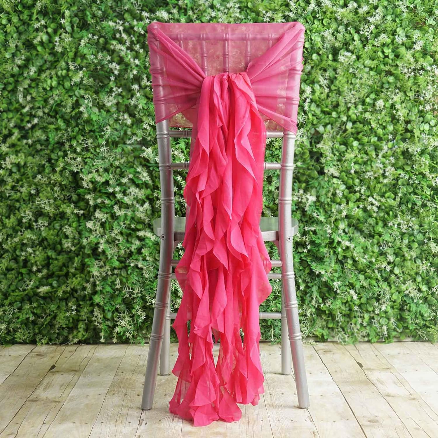 Premium Wedding Chair Sashes Set Fushia Chiffon Decorations