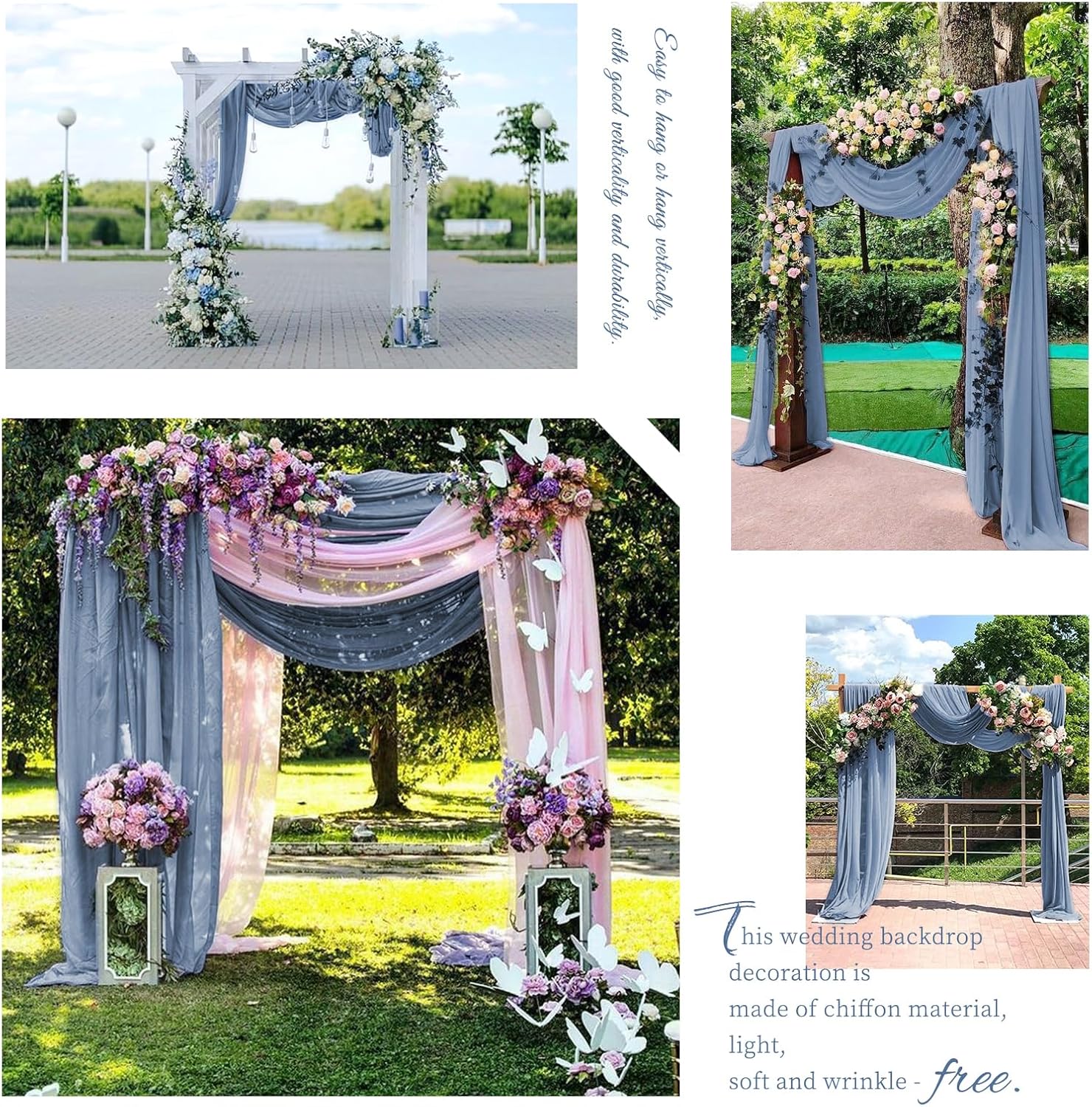 Showgeous 4 Panel Dusty Blue Sheer Chiffon Wedding Arch Drapes