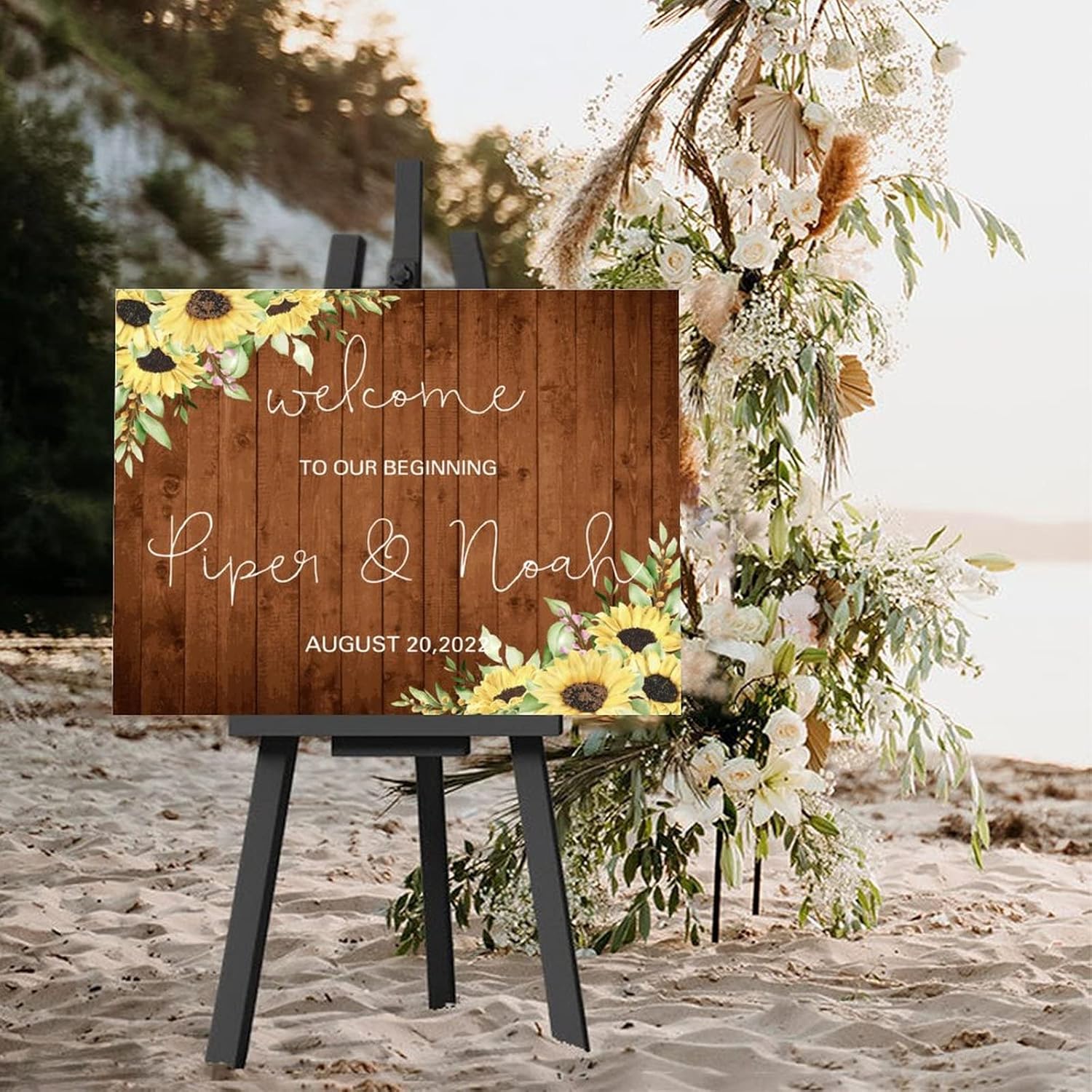 Alioyoit 12x16 Inch Personalized Wooden Wedding Welcome Sign