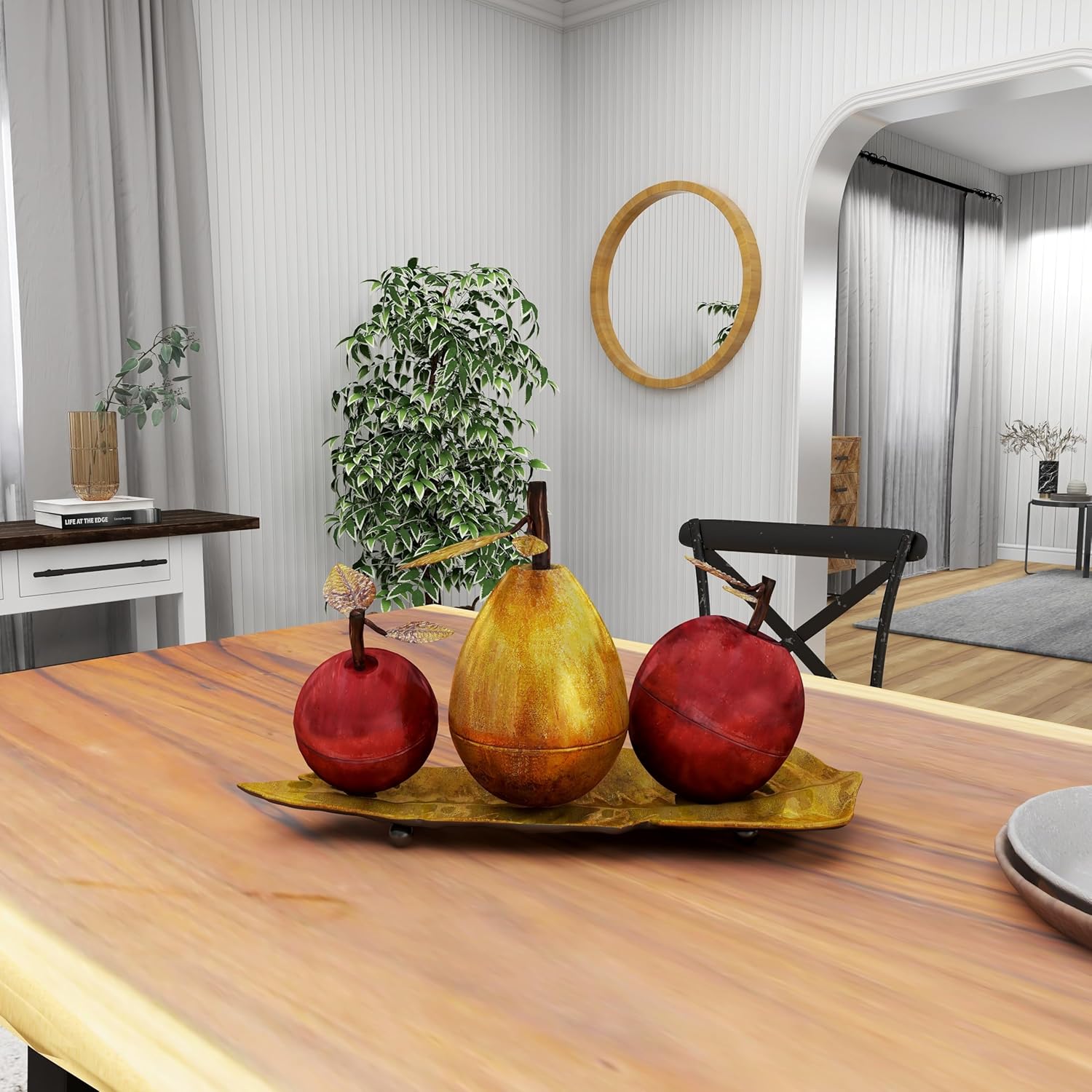 Deco 79 Red Iron Metal Fruit Statue with Platter