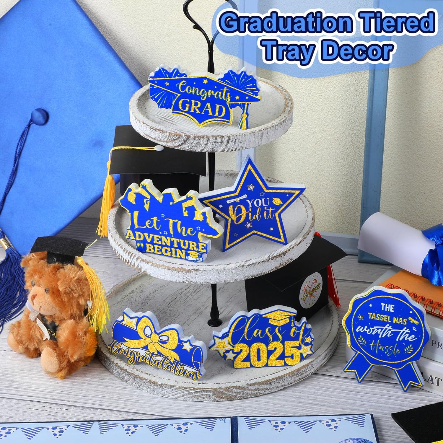 Yousoontic 6 Pcs Graduation Wooden Signs Decor Centerpieces