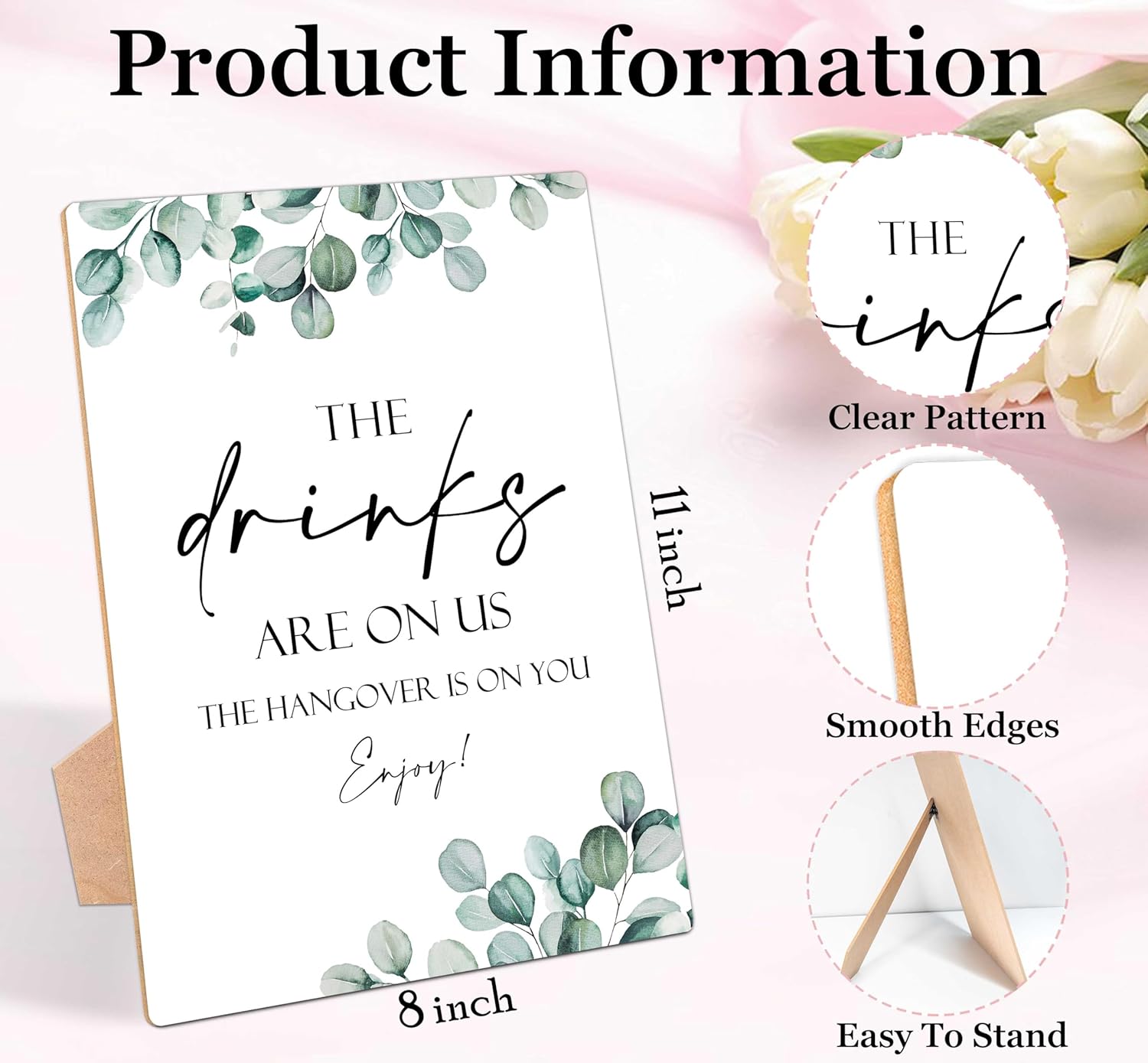 The Drinks Are On Us Sign Wooden Tabletop Wedding Decor