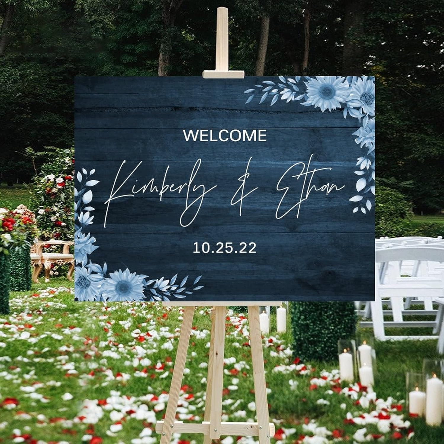 Alioyoit Personalized Wedding Welcome Sign Blue Wood 12x16 Inch