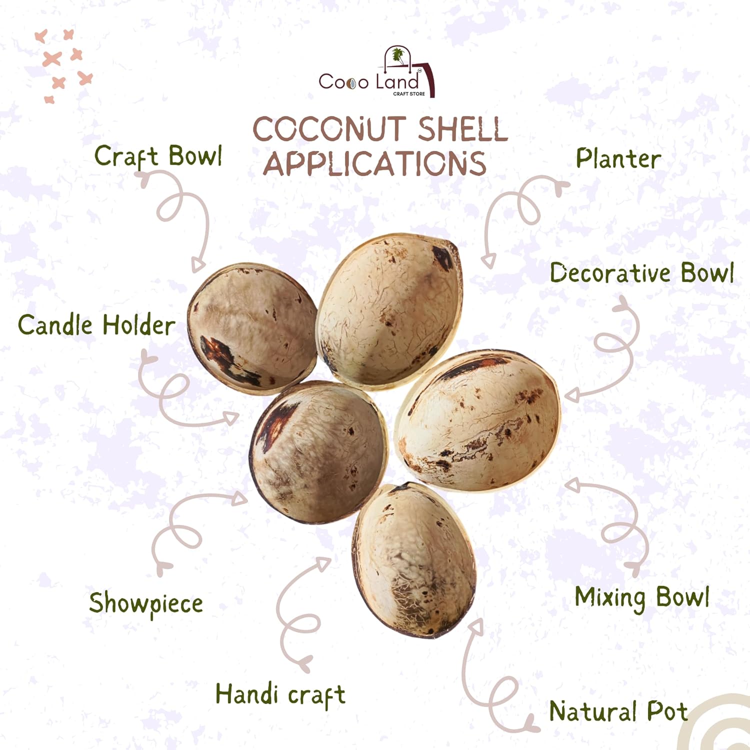 Coco Land White Coconut Shell Matte Polished Oval Bowl Set of 3