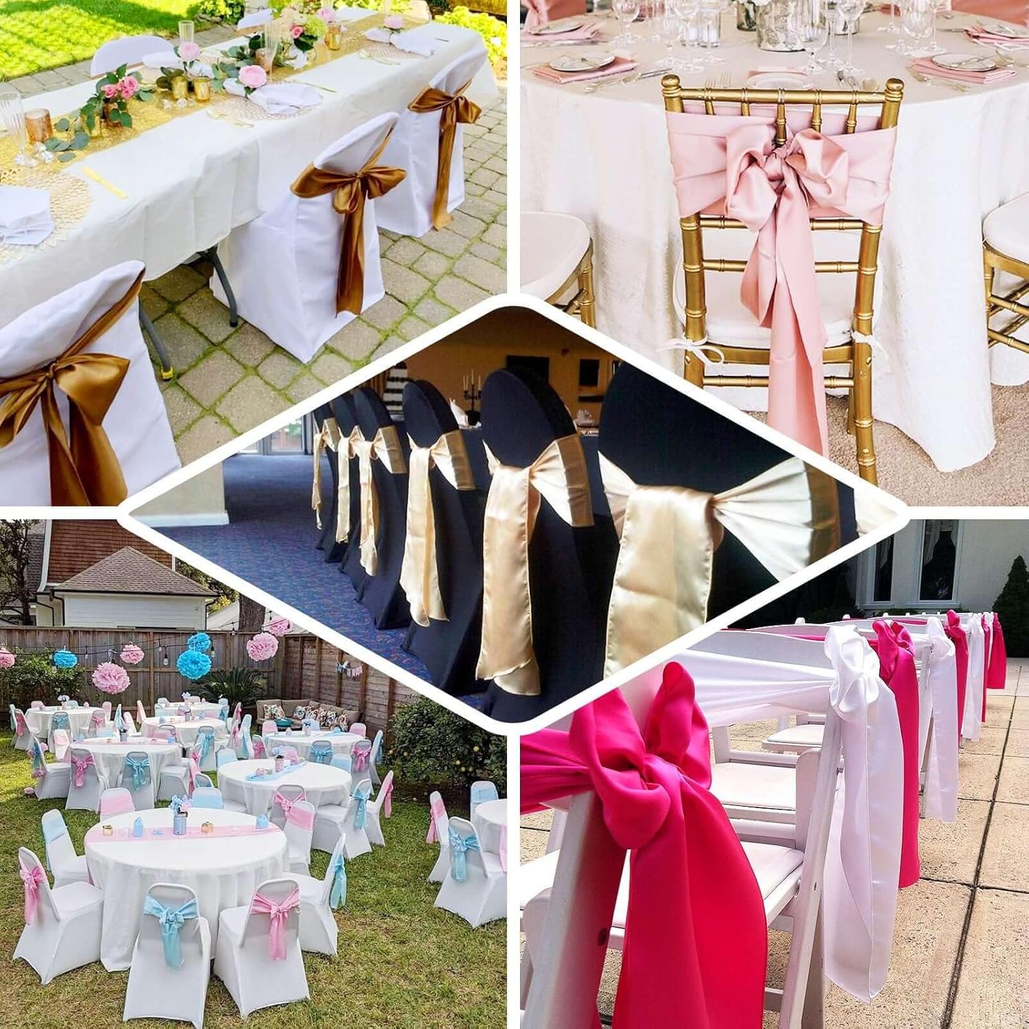 Efavormart 5pcs Gold Satin Chair Sashes Bow Ties