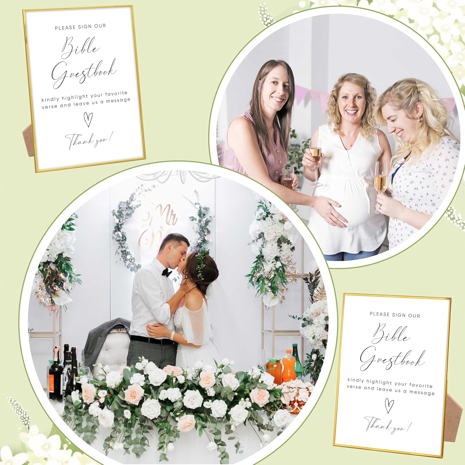 Gold Frame Guestbook Sign with Stand for Wedding Reception