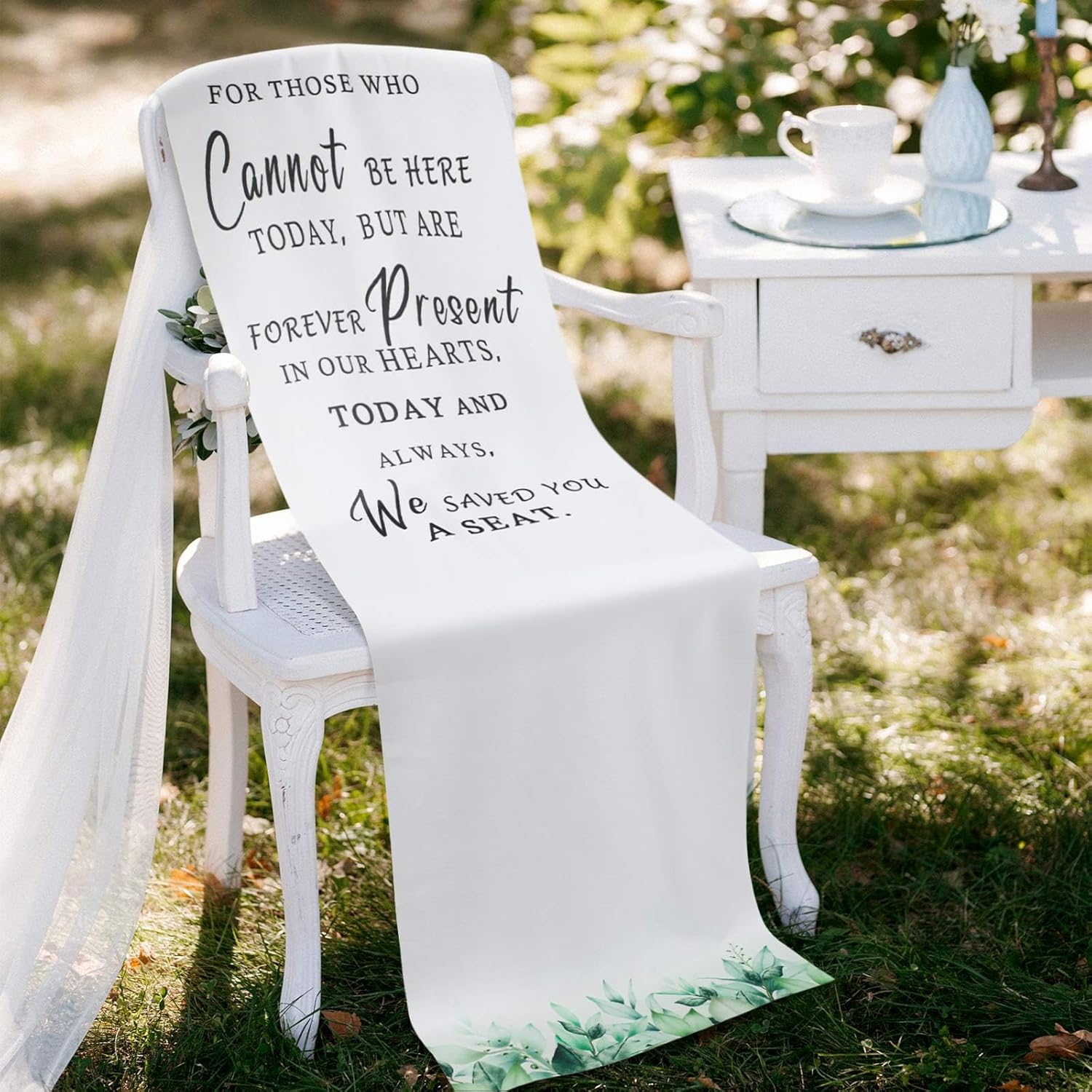 Memorial Wedding Chair Sign 13x50 Inch White Fresh
